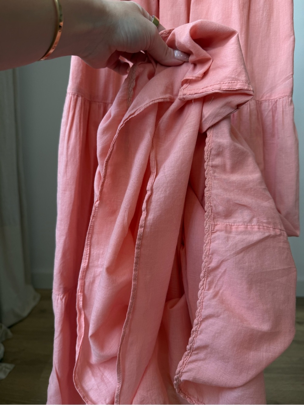 Wilfred Alba Smocked Maxi Dress Coral Pink Tiered S - Picture 7 of 13